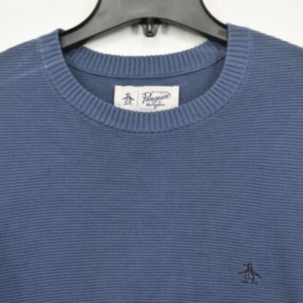 Original Penguin Mens Long Sleeve Ribbed Crew Neck Pullover Sweater Mens XL Blue